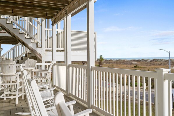 unobstructed ocean views from furnished shaded deck