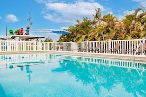 Heated outdoor swimming pool