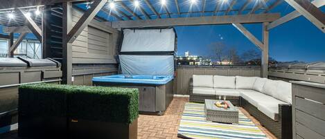 UPPER DECK with hot tub, lounge chairs and views