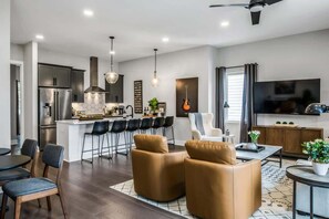 The kitchen island is great for games or eating.