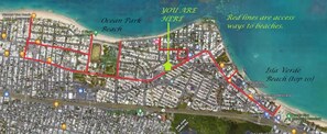 The home is a 10 minute walk to one of the top 10 rated beaches in all of PR! (Isla Verde / Hobbie beach) and a 5 minute walk to Ultimo Trolley beach.