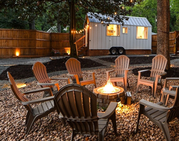 The Magnolia Mini sits in the right corner of our backyard common space.