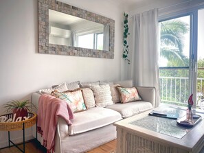 A cozy lounge with reverse cycle aircon — perfect for year-round relaxation