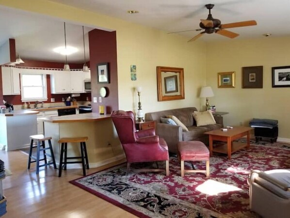 Large open living room, dining, kitchen
