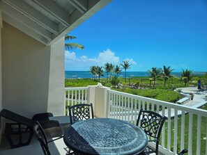 View of the beach from the private deck. 