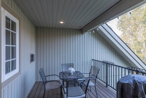 A private dining spot to step outside and enjoy this quiet neighborhood.