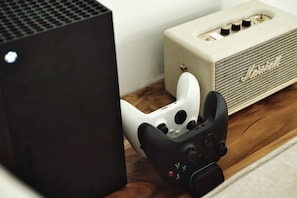 Xbox X series and Marshall bluetooth speaker