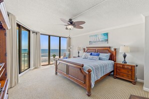 Full beach view with King bed, full dresser & mirror, plus walk-in closet in Master!