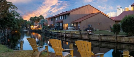 Sunset on the patio/backyard with tranquil canal view!