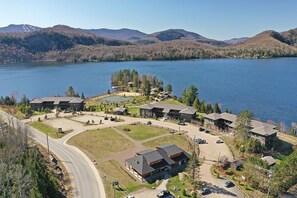 Overall aerial view of the condo complex