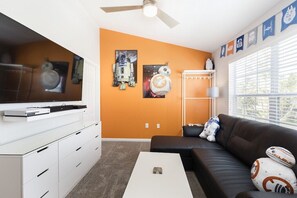 Droids kids bedroom/video game room 65" TV with  Xbox one and Playstation 4