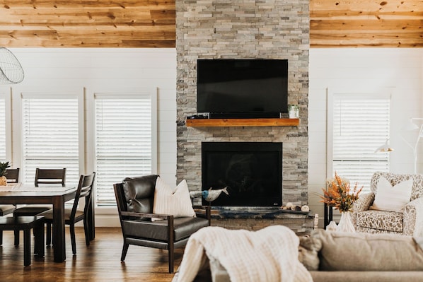 Start a fire and watch the big game on TV
