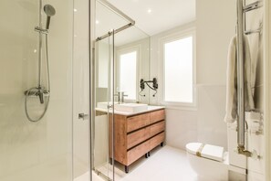 Main view of the bathroom with shower