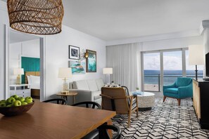 Spacious condo with a sleeper sofa in the living room.