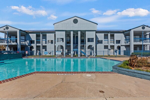 View of the pool in front of the property