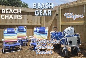 Beach Umbrella, chairs, backpack cooler,  beach wagon, towels, for your enjoyment and easy walks to the beach!