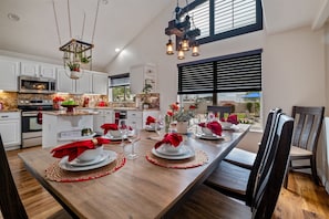 Eat-in kitchen with seating for 10.
