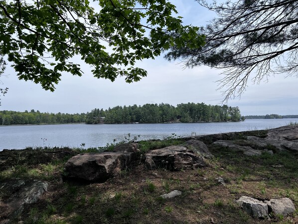 View of Stony Lake from Avalon. Wood Island in the foreground 