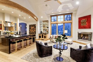 Open Living Room, Gas Fireplace, Bar