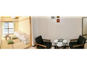 Room 302 is your exclusive space. It has a Japanese-style bedroom, dining/kitchen, and washbasin/bath/toilet.