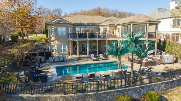 Multiple deck areas overlooking pool and spa!