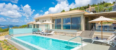 Private pool and terrace with panoramic sea views