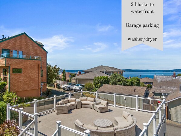 Shared rooftop patio overlooking Commencement Bay