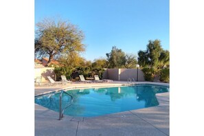 Peaceful pool that is steps away, salt water, and usually all yours!