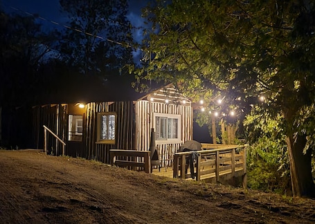 Cedar Cabin at night