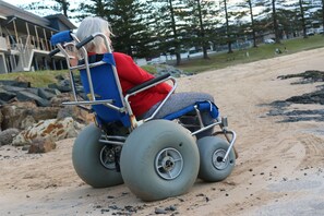 Beach wheelchair available for Seafarers Diamond Beach guests use