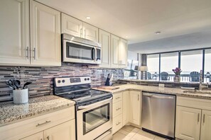 Kitchen | 1st-Floor Condo | Community Perks | Steps to Beach