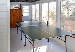 Ping pong table on unheated closed in porch.