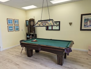 Pool table and darts in Game room