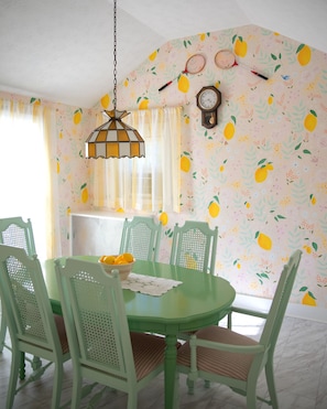 Our lemon room alcove showcases a Seek-and-Find painted right on the walls