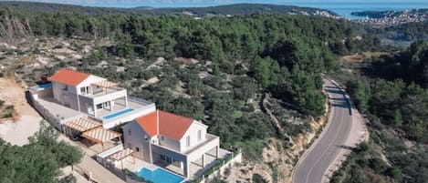 Villas Anouk and Belpur | View from above, Jelsa in the background