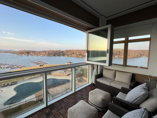 180-degree views of Smith Mountain Lake and Smith Mountain.