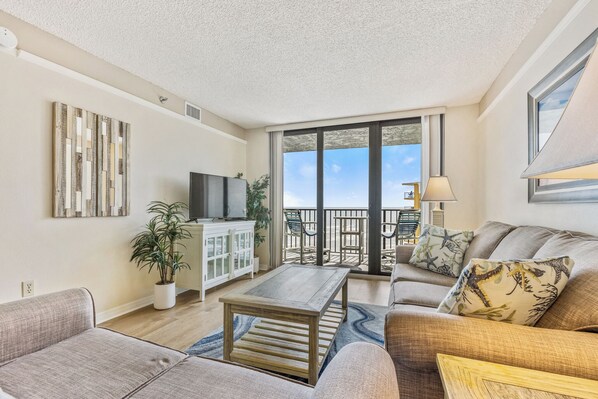 Enjoy ocean views from #702's coastal living area and direct access to your ocean view balcony! Enjoy Wi-Fi and TV as well.