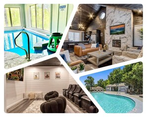 Amenities like media room, outdoor pool opened seasonally, and private heated indoor pool opened year round.