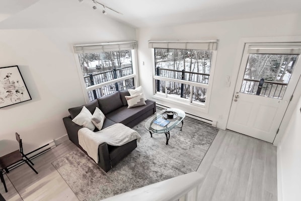 Spacious living room with comfortable sofa