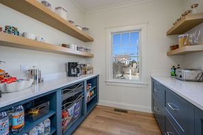 Pantry with 10 cup coffee maker, french press, and Keurig; Sugar/Flour/Spices