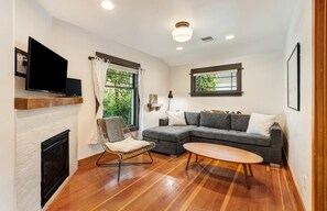 Gas fireplace and smart TV for a night at home