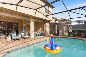 West-facing pool ensures plenty of sunshine; please note there IS a latched pool gate for safety!