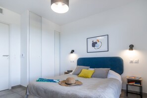 The bedroom features a double bed. 