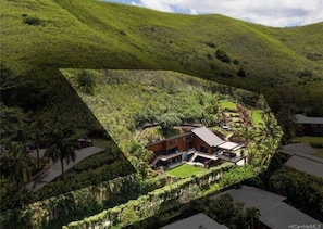 view of entire 2.5 acre property from above.