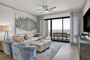 Professionally decorated living room perfect for relaxing with panoramic view!