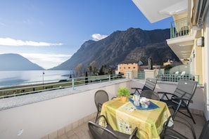 Spacious first floor balcony with lake view