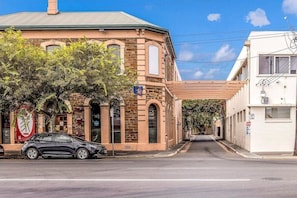 The front of the building