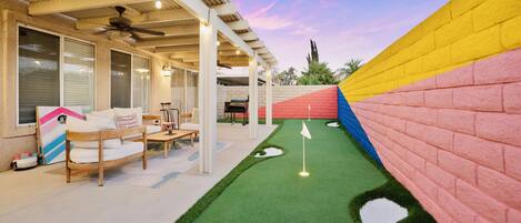 Challenge your friends to a game of putt putt right in the backyard!