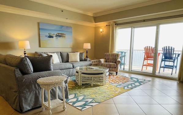 Living room with direct gulf views