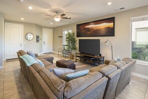 Living Room with TV streaming service, from Netflix to Starz